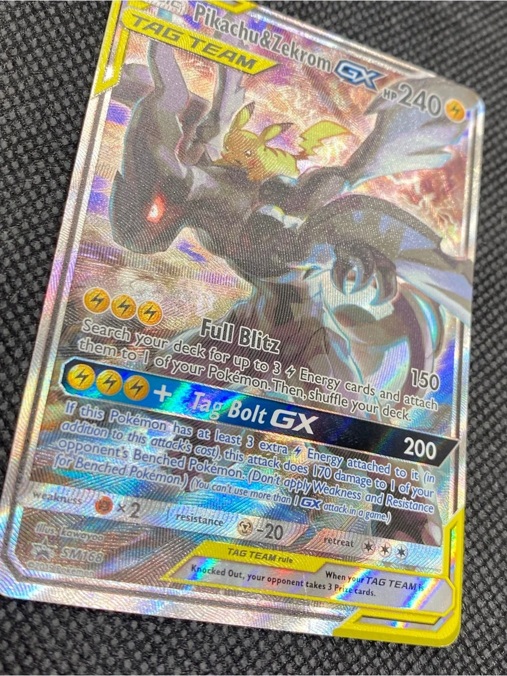 Pokemon Pikachu & Zekrom GX Tag Team Card - Yellow, Silver, Black